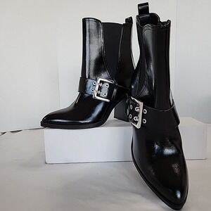Dolce Vita Bria Pointed Toe Ankle Boot Black Women's 7.5 Side Zip Block Heel